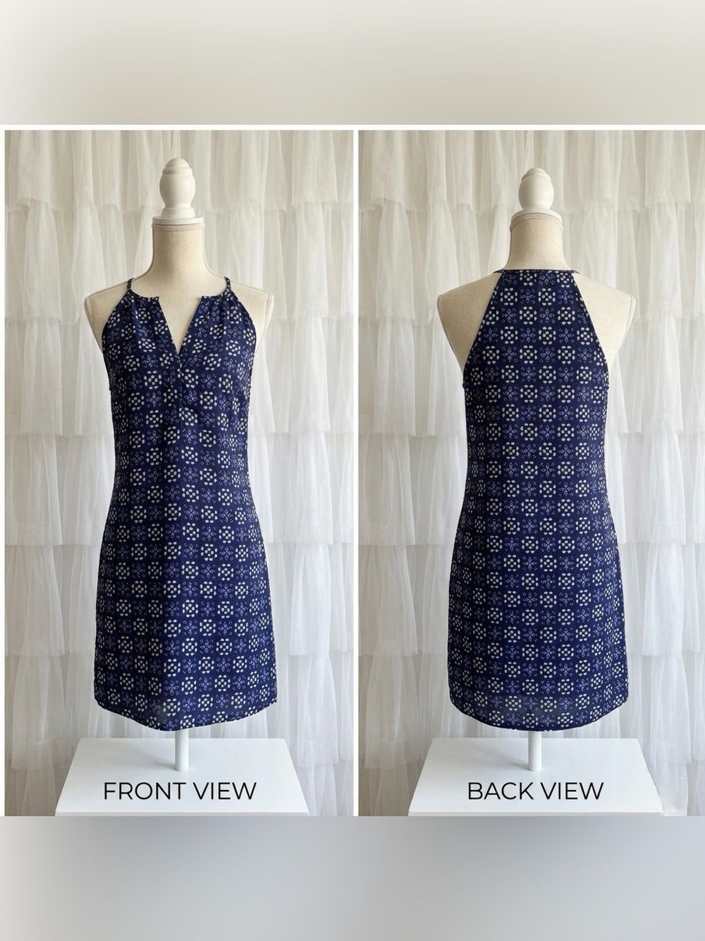Anthropologie Skies Are Blue Women’s Navy Sleeveless Pattern Halter Dress Size S - Picture 2 of 10
